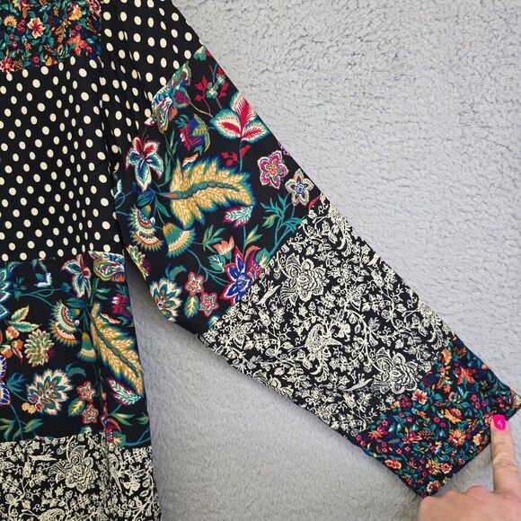 Vintage Cabrais Collection Jacket Womens M Patchwork Floral Artsy Boho 80s Retro - Picture 3 of 15